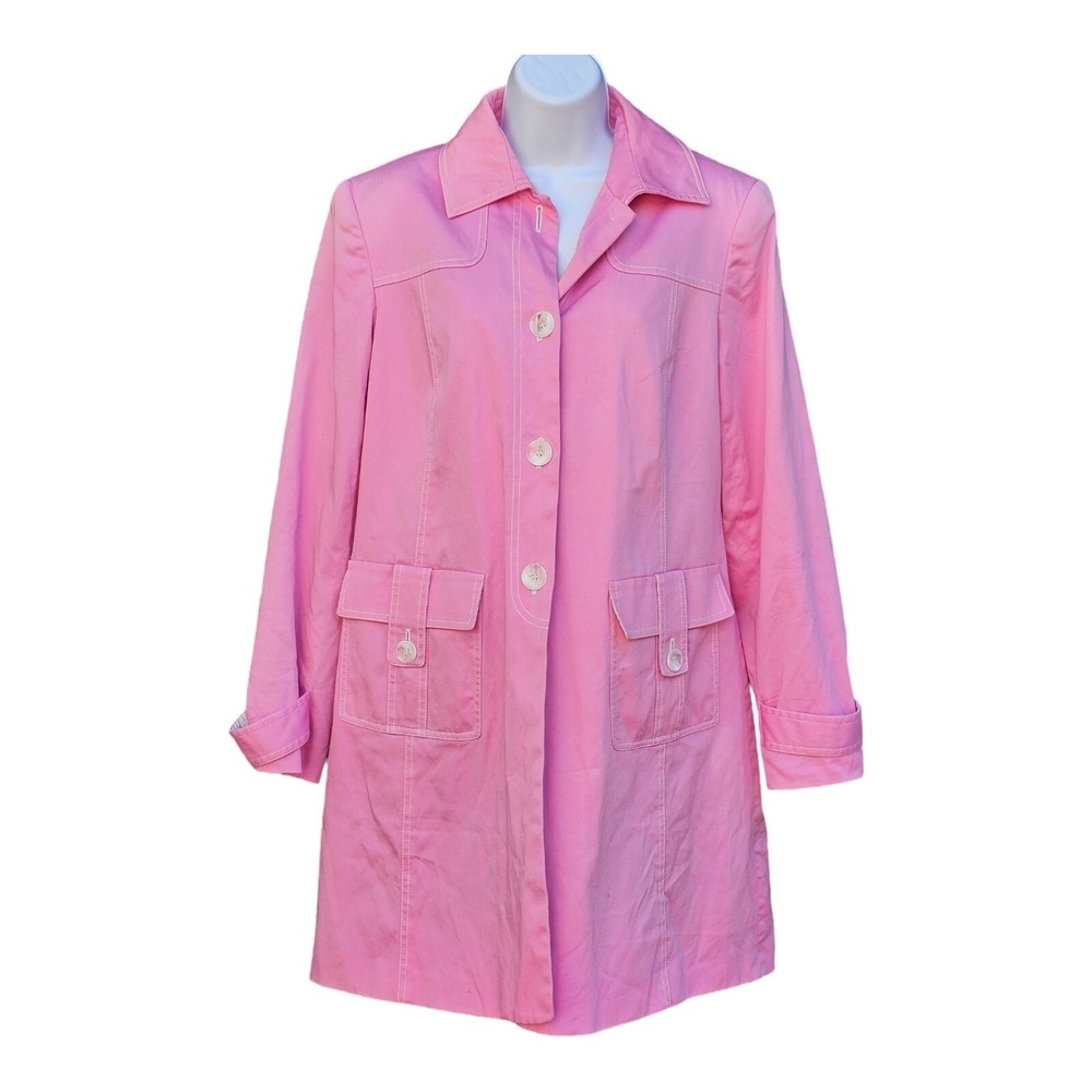 Bandolino Trench Coat Pockets Mid Length Womens Size 8 Pink Lightweight